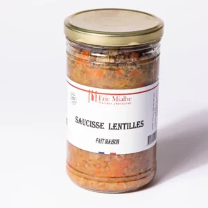 Saucisses lentilles par Eric Mialhe, boucherie à Langogne, Lozère.